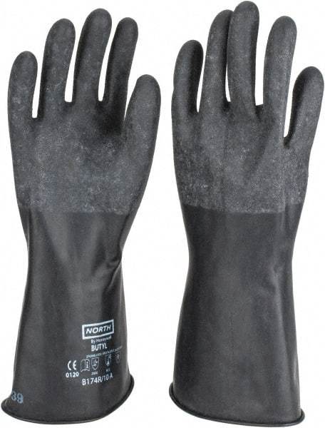 North - Size XL (10), 14" Long, 17 mil Thick, Butyl Chemical Resistant Gloves - Textured Finish, Rolled Cuff, Black - A1 Tooling