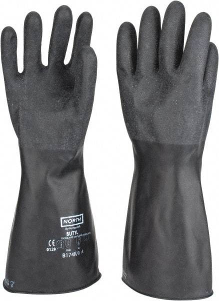 North - Size L (9), 14" Long, 17 mil Thick, Butyl Chemical Resistant Gloves - Textured Finish, Rolled Cuff, Black - A1 Tooling