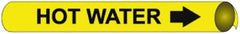 NMC - Pipe Marker with Hot Water Legend and Arrow Graphic - 10 to 10" Pipe Outside Diam, Black on Yellow - A1 Tooling