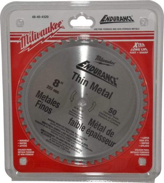 Milwaukee Tool - 8" Diam, 5/8" Arbor Hole Diam, 50 Tooth Wet & Dry Cut Saw Blade - Cermet-Tipped, Burr-Free, Clean, Smooth Action, Standard Round Arbor - A1 Tooling