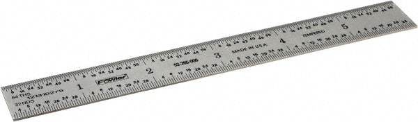 Fowler - 6" Long, 1/64, 1/32" and 0.5, 1mm Graduation, Rigid Steel Rule - English/Metric Graduation Style, Silver - A1 Tooling