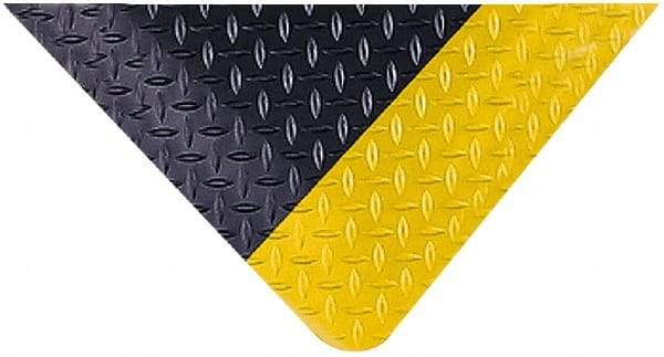 Wearwell - 3' Long x 2' Wide, Dry Environment, Anti-Fatigue Matting - Black with Yellow Borders, Vinyl with Vinyl Sponge Base, Beveled on 4 Sides - A1 Tooling