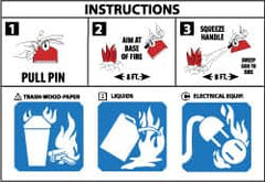 NMC - "Instructions - 1. Pull Pin - 2. Aim at Base of Fire - 3. Squeeze Handle - A. Trash-Wood-Paper - B. Liquids - C. Electrical...", 3-3/4" Long x 5" Wide, Pressure-Sensitive Vinyl Safety Sign - Rectangle, 0.004" Thick, Use for Hazardous Materials - A1 Tooling