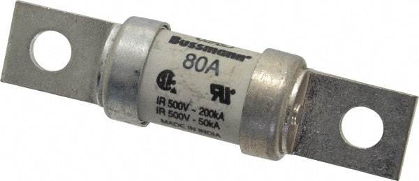 Cooper Bussmann - 500 VAC/VDC, 80 Amp, Fast-Acting Semiconductor/High Speed Fuse - Bolt-on Mount, 3-5/8" OAL, 200 (RMS Symmetrical), 50 at DC kA Rating, 0.947" Diam - A1 Tooling