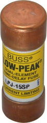 Cooper Bussmann - 300 VDC, 600 VAC, 15 Amp, Time Delay General Purpose Fuse - Fuse Holder Mount, 2-1/4" OAL, 100 at DC, 300 at AC (RMS) kA Rating, 13/16" Diam - A1 Tooling