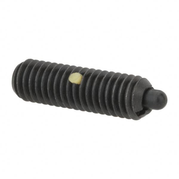 Gibraltar - M6 x 1.0, 0.787" Thread Length, 0.098" Plunger Projection, Steel Threaded Spring Plunger - 0.106" Max Plunger Diam, 0.787" Plunger Length, 1.57 Lb Init End Force, 4.5 Lb Final End Force - A1 Tooling