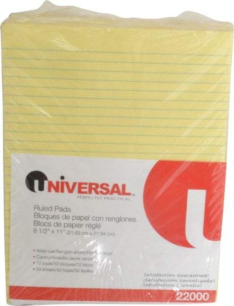 UNIVERSAL - 50 Sheet, 8-1/2 x 11", Glue Top Ruled Writing Pad - Canary - A1 Tooling