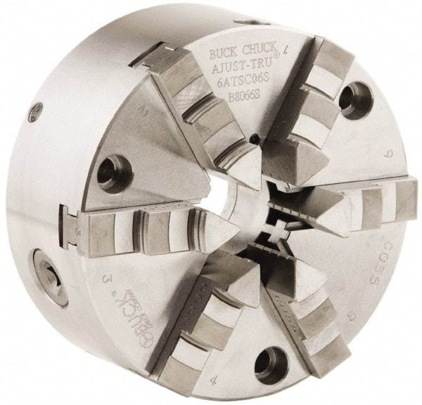 Buck Chuck Company - 6 Jaws, 8" Diam, Self Centering Manual Lathe Chuck - Front Mount, Adjustable, 3,000 Max RPM, 2.37" Through Hole Diam, Forged Steel - A1 Tooling