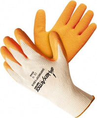 HexArmor - Size L (9), ANSI Cut Lvl A9, Puncture Lvl 5, Natural Rubber Latex Coated Cotton/SuperFabric Cut Resistant Gloves - 10.62" Long, Palm & Knuckles Coated, SuperFabric Lining, Knit Wrist, White/Orange, Paired - A1 Tooling