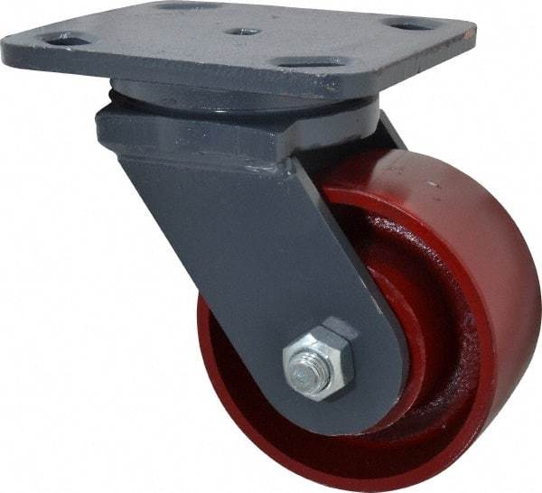 Hamilton - 4" Diam x 2" Wide x 5-5/8" OAH Top Plate Mount Swivel Caster - Cast Iron, 1,000 Lb Capacity, Roller Bearing, 4 x 5" Plate - A1 Tooling