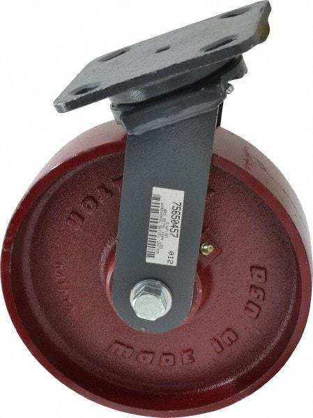 Hamilton - 8" Diam x 2" Wide x 9-1/2" OAH Top Plate Mount Swivel Caster - Cast Iron, 1,500 Lb Capacity, Roller Bearing, 4 x 5" Plate - A1 Tooling