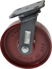 Hamilton - 8" Diam x 2" Wide x 9-1/2" OAH Top Plate Mount Swivel Caster - Cast Iron, 1,500 Lb Capacity, Roller Bearing, 4 x 5" Plate - A1 Tooling