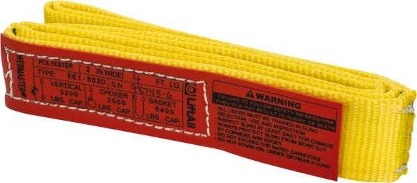 Lift-All - 4' Long x 2" Wide, 3,200 Lb Vertical Capacity, 1 Ply, Polyester Web Sling - 2,500 Lb Choker Capacity, Yellow - A1 Tooling