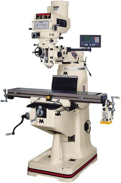 Jet - 9" Table Width x 42" Table Length, Variable Speed Pulley Control, 3 Phase Knee Milling Machine - R8 Spindle Taper, 3 hp - A1 Tooling