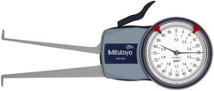 Mitutoyo - 1.2 to 2" Inside Dial Caliper Gage - 0.0005" Graduation, 0.0015" Accuracy, 3.3" Leg Length, 0.26" Deep x 0.06" Wide Groove, Ball Contact Points - A1 Tooling