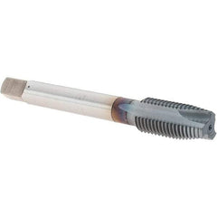 OSG - 7/16-20 UNF, 3 Flute, TiCN Finish, Powdered Metal Spiral Point Tap - Plug Chamfer, Right Hand Thread, 3-5/32" OAL, 1-7/16" Thread Length, 0.323" Shank Diam, Series 312TI - Exact Industrial Supply