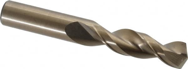 Cleveland - 19/32" 135° Parabolic Flute Cobalt Screw Machine Drill Bit - Oxide/Gold Finish, Right Hand Cut, 2-5/8" Flute Length, 4-1/8" OAL, Split Point, Straight Shank - A1 Tooling