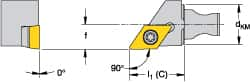 Kennametal - Right Hand Cut, Size KM12, DCMT 32.52 Insert Compatiblity, External Modular Turning & Profiling Cutting Unit Head - 8mm Ctr to Cutting Edge, 20mm Head Length, Through Coolant, Series Micro Screw-On - A1 Tooling