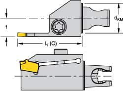 Kennametal - System Size KM16, Right Hand Cut, Modular Cutoff Cutting Unit Head - 1.181" Head Length, 0.669" Center to Cutting Edge, Series Micro A2 - A1 Tooling