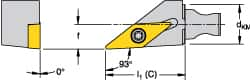 Kennametal - Left Hand Cut, Size KM12, VB.. 1103 Insert Compatiblity, External Modular Turning & Profiling Cutting Unit Head - 8mm Ctr to Cutting Edge, 20mm Head Length, Through Coolant, Series Micro Screw-On - A1 Tooling