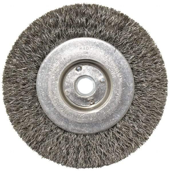 Weiler - 4" OD, 1/2" Arbor Hole, Crimped Steel Wheel Brush - 1/2" Face Width, 7/8" Trim Length, 0.0118" Filament Diam, 12,500 RPM - A1 Tooling