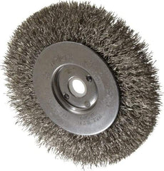 Weiler - 4" OD, 1/2" Arbor Hole, Crimped Stainless Steel Wheel Brush - 1/2" Face Width, 7/8" Trim Length, 0.0118" Filament Diam, 12,500 RPM - A1 Tooling