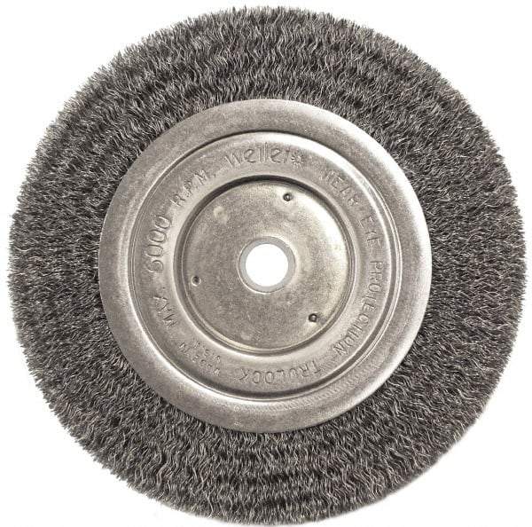 Weiler - 6" OD, 5/8" Arbor Hole, Crimped Steel Wheel Brush - 1/2" Face Width, 1-1/16" Trim Length, 0.0118" Filament Diam, 6,000 RPM - A1 Tooling