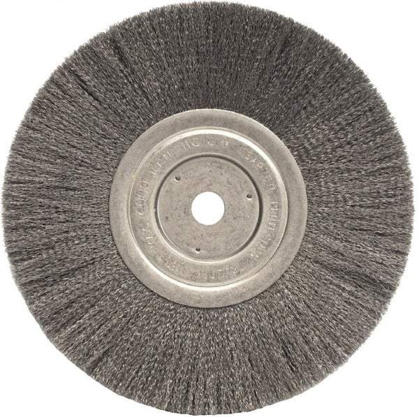 Weiler - 8" OD, 5/8" Arbor Hole, Crimped Steel Wheel Brush - 3/4" Face Width, 2-1/16" Trim Length, 0.006" Filament Diam, 6,000 RPM - A1 Tooling