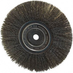 Weiler - 8" OD, 5/8" Arbor Hole, Crimped Steel Wheel Brush - 3/4" Face Width, 2-1/16" Trim Length, 0.008" Filament Diam, 6,000 RPM - A1 Tooling