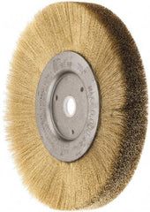 Weiler - 6" OD, 5/8" Arbor Hole, Crimped Brass Wheel Brush - 1/2" Face Width, 1-1/16" Trim Length, 0.005" Filament Diam, 6,000 RPM - A1 Tooling