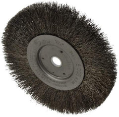 Weiler - 6" OD, 5/8" Arbor Hole, Crimped Stainless Steel Wheel Brush - 1/2" Face Width, 1-7/16" Trim Length, 0.0104" Filament Diam, 6,000 RPM - A1 Tooling