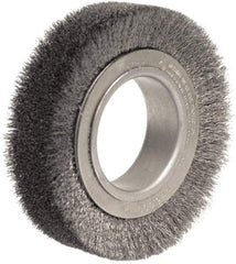 Weiler - 4-1/2" OD, 2" Arbor Hole, Crimped Steel Wheel Brush - 1-1/4" Face Width, 3/4" Trim Length, 0.014" Filament Diam, 6,000 RPM - A1 Tooling