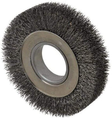 Weiler - 6" OD, 2" Arbor Hole, Crimped Steel Wheel Brush - 1-1/4" Face Width, 1-1/8" Trim Length, 0.014" Filament Diam, 6,000 RPM - A1 Tooling