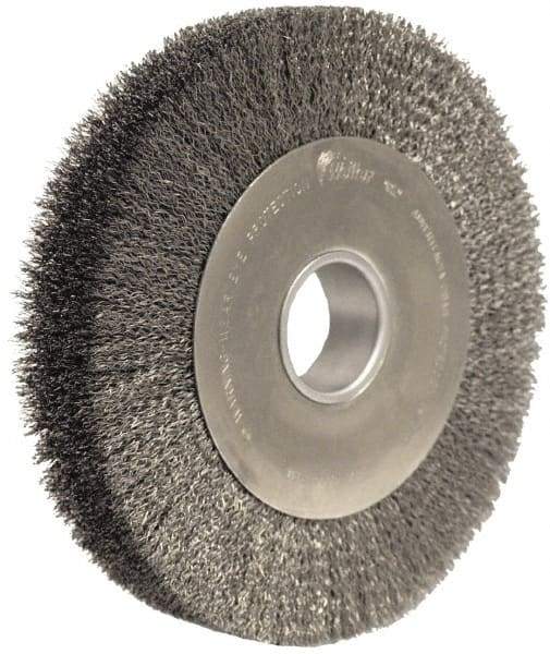 Weiler - 10" OD, 2" Arbor Hole, Crimped Steel Wheel Brush - 2" Face Width, 1-7/8" Trim Length, 0.02" Filament Diam, 4,000 RPM - A1 Tooling