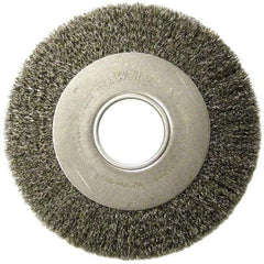 Weiler - 10" OD, 2" Arbor Hole, Crimped Steel Wheel Brush - 1-1/8" Face Width, 2" Trim Length, 0.02" Filament Diam, 3,600 RPM - A1 Tooling