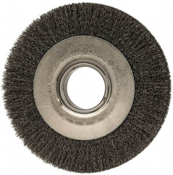 Weiler - 8" OD, 2" Arbor Hole, Crimped Steel Wheel Brush - 1" Face Width, 1-3/8" Trim Length, 0.0118" Filament Diam, 4,500 RPM - A1 Tooling