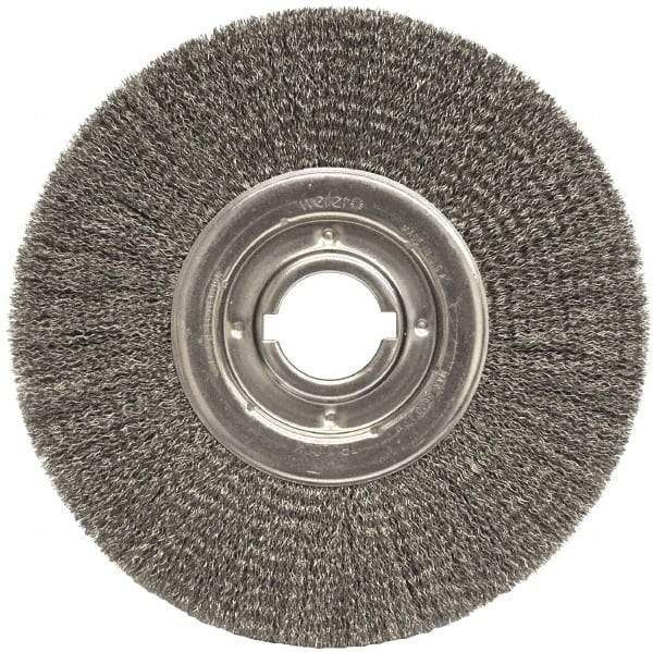 Weiler - 12" OD, 2" Arbor Hole, Crimped Steel Wheel Brush - 1-1/4" Face Width, 3" Trim Length, 0.0118" Filament Diam, 3,600 RPM - A1 Tooling