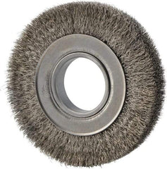 Weiler - 6" OD, 2" Arbor Hole, Crimped Stainless Steel Wheel Brush - 1" Face Width, 1-1/8" Trim Length, 0.0104" Filament Diam, 6,000 RPM - A1 Tooling