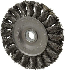 Weiler - 3" OD, 1/2" Arbor Hole, Knotted Steel Wheel Brush - 3/8" Face Width, 5/8" Trim Length, 0.014" Filament Diam, 25,000 RPM - A1 Tooling