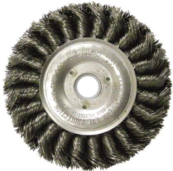 Weiler - 12" OD, 1-1/4" Arbor Hole, Knotted Steel Wheel Brush - 3/4" Face Width, 2-3/4" Trim Length, 0.0118" Filament Diam, 3,600 RPM - A1 Tooling