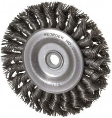 Weiler - 4" OD, 1/2" Arbor Hole, Knotted Steel Wheel Brush - 1/2" Face Width, 7/8" Trim Length, 0.02" Filament Diam, 20,000 RPM - A1 Tooling