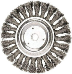 Weiler - 6" OD, 5/8" Arbor Hole, Knotted Steel Wheel Brush - 1/2" Face Width, 1-3/8" Trim Length, 0.016" Filament Diam, 9,000 RPM - A1 Tooling