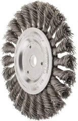 Weiler - 6" OD, 5/8" Arbor Hole, Knotted Steel Wheel Brush - 1/2" Face Width, 1-3/8" Trim Length, 0.023" Filament Diam, 9,000 RPM - A1 Tooling