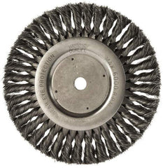 Weiler - 8" OD, 5/8" Arbor Hole, Knotted Steel Wheel Brush - 5/8" Face Width, 1-5/8" Trim Length, 0.0118" Filament Diam, 6,000 RPM - A1 Tooling