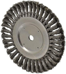 Weiler - 8" OD, 5/8" Arbor Hole, Knotted Steel Wheel Brush - 5/8" Face Width, 1-5/8" Trim Length, 0.016" Filament Diam, 6,000 RPM - A1 Tooling