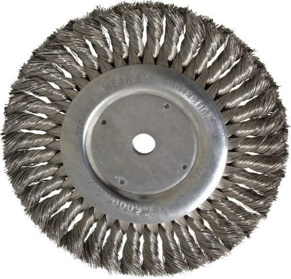 Weiler - 8" OD, 5/8" Arbor Hole, Knotted Stainless Steel Wheel Brush - 5/8" Face Width, 1-5/8" Trim Length, 0.016" Filament Diam, 6,000 RPM - A1 Tooling