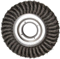 Weiler - 8" OD, 2" Arbor Hole, Knotted Steel Wheel Brush - 1" Face Width, 1-5/8" Trim Length, 0.016" Filament Diam, 6,000 RPM - A1 Tooling