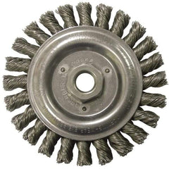 Weiler - 5" OD, 5/8-11 Arbor Hole, Knotted Steel Wheel Brush - 1/2" Face Width, 7/8" Trim Length, 0.023" Filament Diam, 12,500 RPM - A1 Tooling