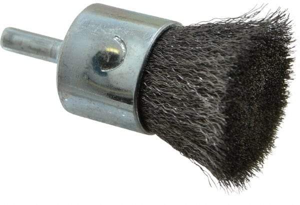 Weiler - 1" Brush Diam, Crimped, End Brush - 1/4" Diam Steel Shank, 22,000 Max RPM - A1 Tooling