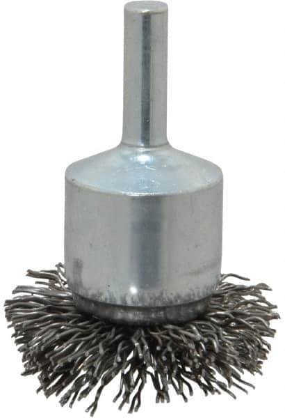 Weiler - 1-1/2" Brush Diam, Crimped, Flared End Brush - 1/4" Diam Shank, 20,000 Max RPM - A1 Tooling